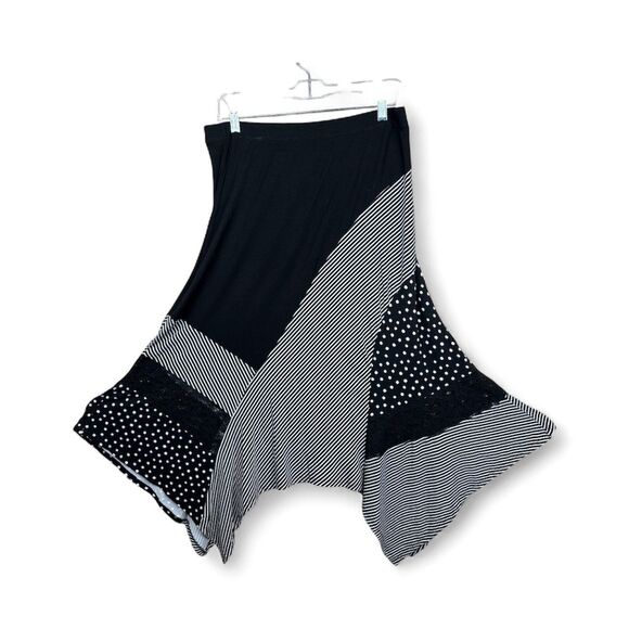 Chicos 1 Pieced Dots Stripe Hanky Hem Maxi‎ Skirt Womens US sz 8 Black White NWT - Picture 3 of 11